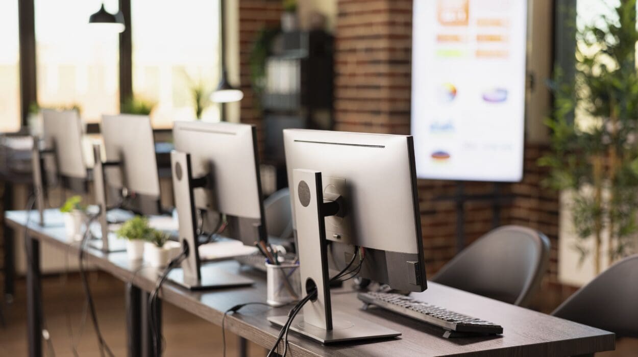 Espace de travail moderne équipé en location matériel informatique entreprise chez SOLUDOC.